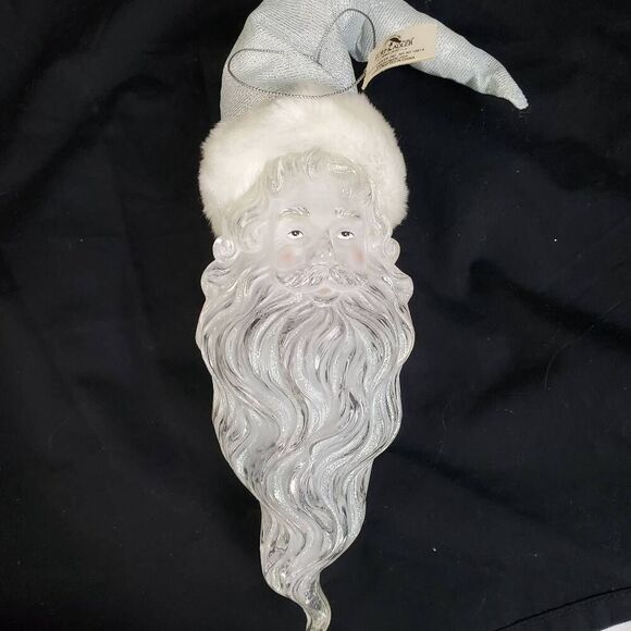 Kurt Adler Glass Santa Ornament 11" Frosted Face & Beard Iridescent Glitter Hand - Picture 1 of 4